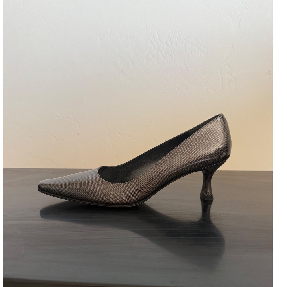 Stuart Weitzman Vintage Grey Plaid Pumps 2.5" Kitten Heel Square Toe  Size 7 - Picture 4 of 11